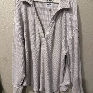 Aerie Cream Waffle Knit Long Sleeve